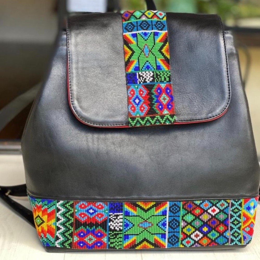 Luna Huichol Leather Beaded Backpack NWT